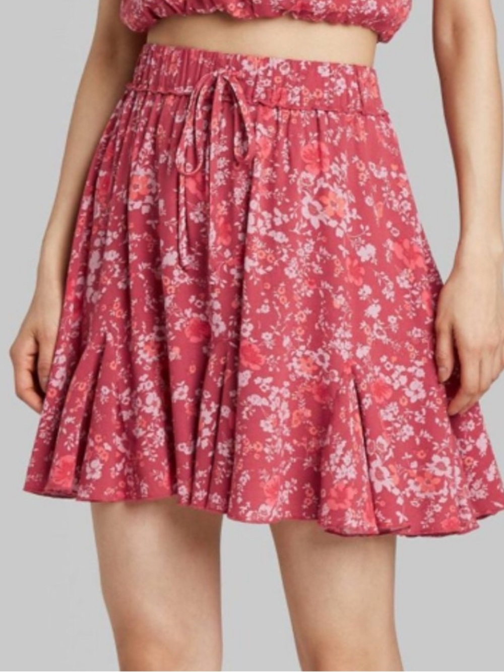 wild fable Rose Pink Floral Drawstring Skater Skirt